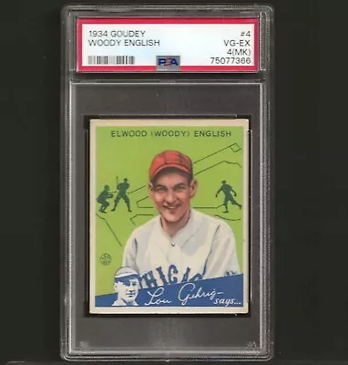 1934 Goudey #4 Woody English Cubs Vg-Ex PSA 4 (MK) • $62.33