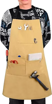 £8.99 • Buy Unisex Waxed Cotton Heavy Duty Canvas Apron Pockets Woodwork Garden Carpenter