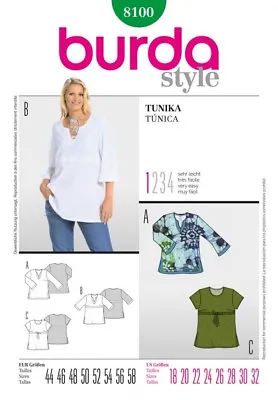 Burda Ladies Plus Sizes Easy Sewing Pattern 8100 Simple Tunic Tops (Burda-8100) • £12.99