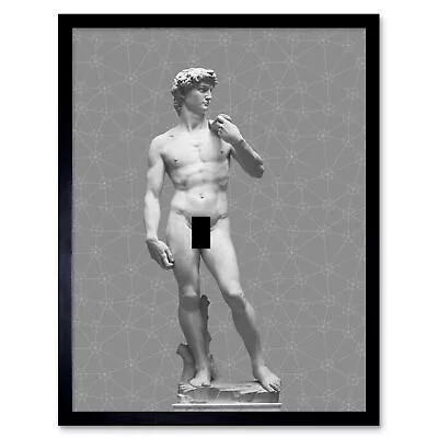 Statue David By Michelangelo Classic Geometric Grey Wall Art Print Framed 12x16 • $23.49