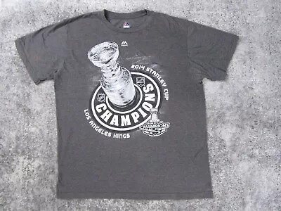 Majestic T Shirt Mens Large Triple Peak Gray LA Kings 2014 Stanley Cup Champions • $6.49