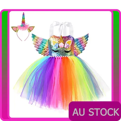 $39.99 • Buy Girls Rainbow Unicorn Princess Costume Book Week Child Tulle Tutu Fancy Dress