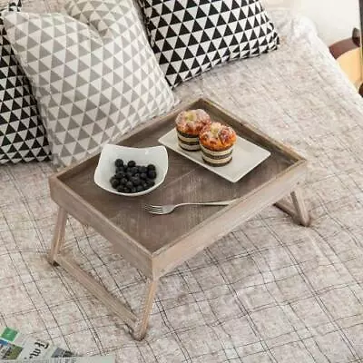 Vintage Graywashed Wood Tea Breakfast Tray W/Foldable Legs Bed Serving Table • $39.99