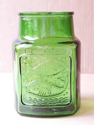 Wheaton Nj Large Green Glass Jar With 2 Fish And Bird Inside Heart #1 • $10