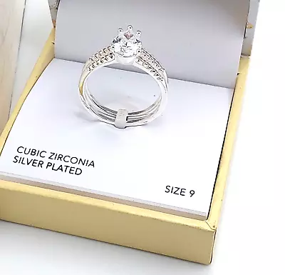 Charter Club Beautiful Silver Plated Cubic Zirconia Size 9 Ring • $14