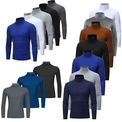 Mens Thermal Baselayer Shirts Tops Solid Color Turtleneck Long Sleeve Undershirt • $12.91