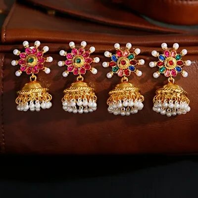 Women's Earrings Indian Ethnic Style Flower Drop Bells Pearl Earrings  Jewelry • $2.85