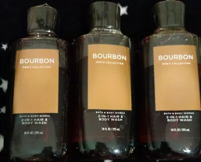 3PK Bath & Body Works Men's BOURBON 3-1 Hair Face Body Wash Gel Shampoo 10 Oz • £28.50