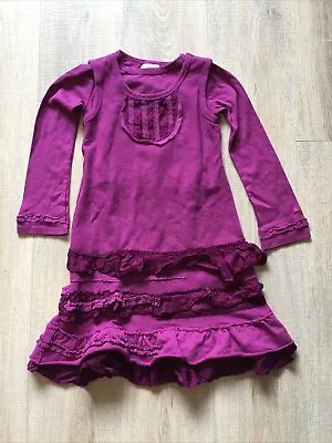 Naartjie Kids Girls Ruffle Layered Long Sleeve Dress Tunic Purple Sz 7 • $14.98