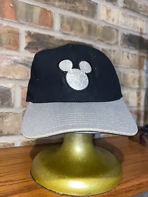 Disney Parks Mickey Mouse Black Silver Glitter Hat Adjustable Baseball Cap • $6