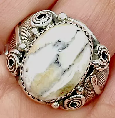 Navajo Men White Buffalo Turquoise Ring Sz 10.5 Sterling By Davey Morgan  12.9g • $135.94