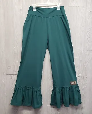 Matilda Jane Pants Womens Medium Treetops Big Ruffle Cropped Forrest Green Pull • $29.98