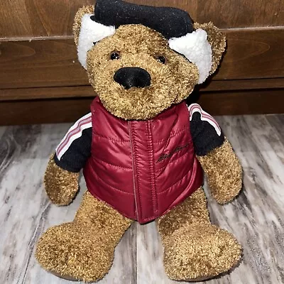 Vintage Eddie Bauer Plush Bear 2003 Wears Sweater Maroon Vest Earmuff Hat 13 In • $5.40