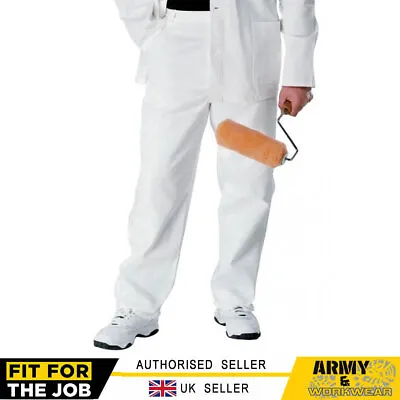 FFJ Mens Painters Trousers Work Pant White Cotton Decorating Decorate Reinforced • £19.99