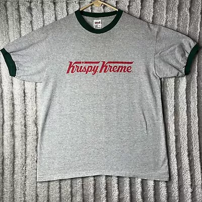 $67.99 • Buy Vintage 90s Krispy Kreme Ringer T-shirt L Anvil Gray Cuff Sleeves