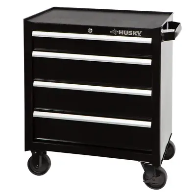 Husky 4 Drawer Rolling Tool Cabinet Gloss Black Push Handle Standard Wheel Lock • $260.28