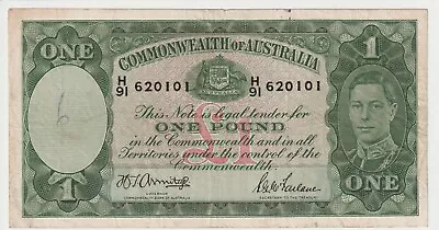 1942 Australia 1 Pound Banknote - Armitage/McFarlane - R30a - VF - # 31447 • $58