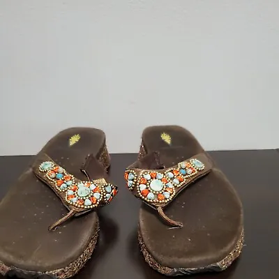 Volatile Women's Size 7  Brown Tan Slides Thong Comfort Wedge Platform Sandals • $15
