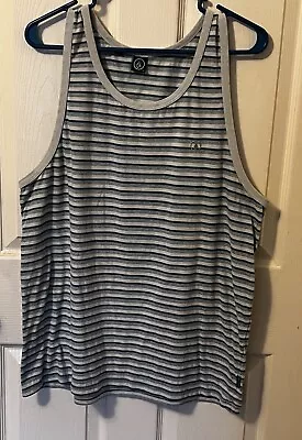 GUC VOLCOM Striped Gray/Blue Tank Top Men’s Size Large Casual Beach Skater • $13