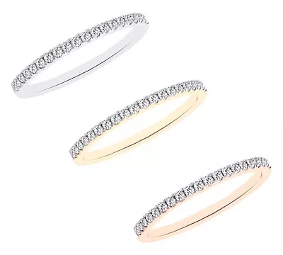 0.06 Ct Round Cut White Natural Diamond 14k Gold Micro Pave Band Ring • $180