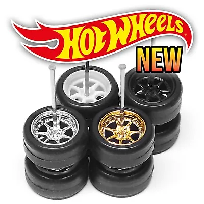 1/64 Scale 7 SPOKE V5 DEEP Real Rider Wheels Rims Tires Set For Custom Hot Wheel • $2.99