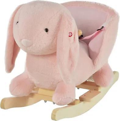 Pink Rabbit Toddler Rocking Plush Ride On Bunny Toy Rocker Seat Sounds Handles • £68.89