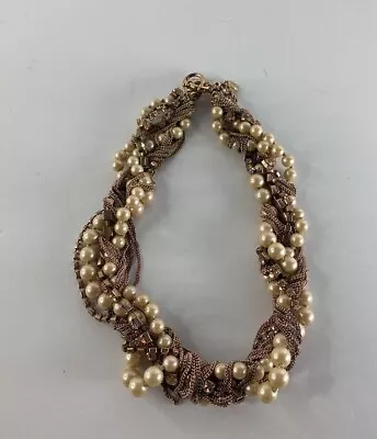 J Crew Faux Pearl Rhinestone Twisted Chain Necklace The Vintage Strand • $19.95