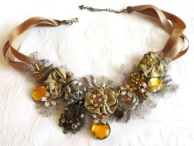 Vintage Fabric Beads And Pendants Choker Necklace -victorian Edwardian Steampunk • $9.87
