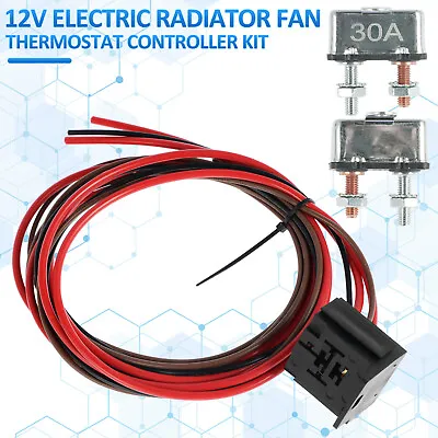 Adjustable Electric 12V Radiator Fan Thermostat Control Relay Wire Kit Car Truck • £20.23