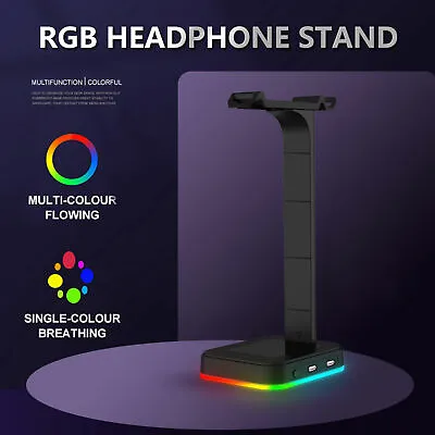 $31.99 • Buy Headphone Stand RGB Gaming Headset Holder Hanger Rack Desktop W/ 2 USB Charging