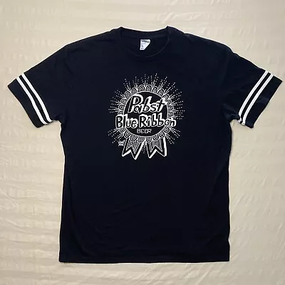 PABST Blue Ribbon Tshirt Men’s XL Black Sleeve Stripes PBR Beer Official License • $14.95