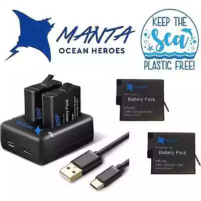MANTA 4 Kit For GoPro Hero 4 Go Pro HERO4 USB 2 X Batteries Set + Charger • $21.95