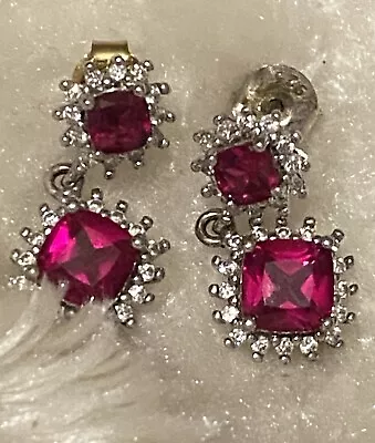 Ruby Earrings - Drop Earrings Hallmarked Silver 925 - Jewellery - Rubies • £80