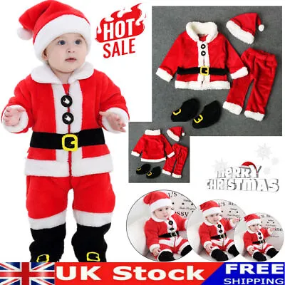 Kids Baby Boys Girls Christmas Xmas Party Santa Claus Costume Outfit Set & Hat • £7
