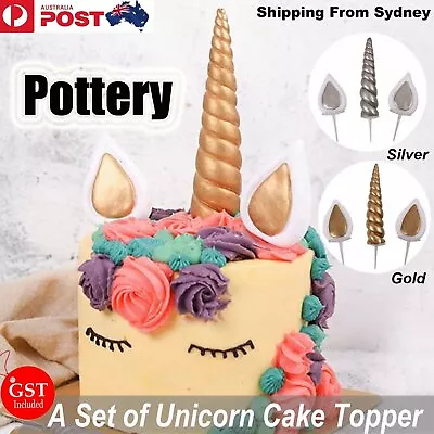 $11.45 • Buy Pottery Unicorn Horns Ears Cake Topper Birthday Toppers Party DIY Fondant Decora
