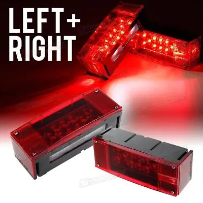 Left+Right LED Waterproof Red Trailer Boat Rectangle Stud Stop Turn Tail Lights • $21.99