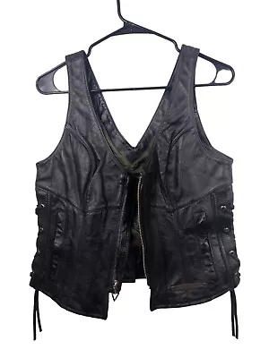 Vintage Women's Harley-Davidson Black Leather Lace-up Vest Size 10 • $45