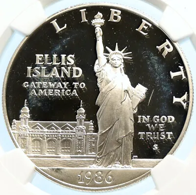 1986 S UNITED STATES Ellis Island Statue Liberty Silver Dollar Coin NGC I97844 • $448.65