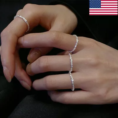 3PCS Silver Gypsophila Sparkling Chain Finger Ring Fashion Women Jewelry Gifts • $1.39