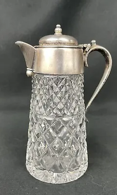 Vintage Clear Cut Glass & Silverplate Syrup Pitcher  5.5” • $38