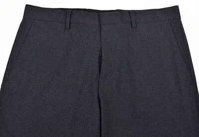 THEORY Mens Eclipse Blue Check MAYER Slim Fit Seersucker Flat Front Pant 33 NWT • $119.99