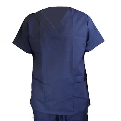 £11.99 • Buy Scrub Medical Uniform Top Women Men Tunic Nurse Hospital Work Wear Navy Blue Top