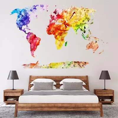 Watercolour World Map Wall Sticker WS-51386 • £10.98