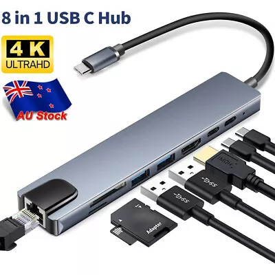 USB C Hub 8 In 1 USB C To HDMI Multiport Dongle Adapter 4K HDMI 3USB 3.0 Ports A • $26.76