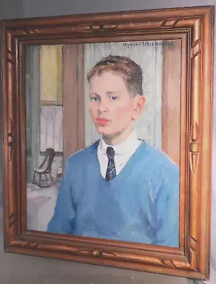 Vintage Modern Portrait Oil Painting Agnes Richmond Handsome Boy Young Man 1941 • $1595