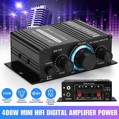 400W 12V 2 Channel Powerful Stereo Audio Power Amplifier HiFi Bass Amp Car Home • $9.69