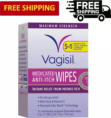 Vagisil Anti-Itch Medicated Feminine Intimate Wipes For Women Max Strength-12 Ct • $7.79