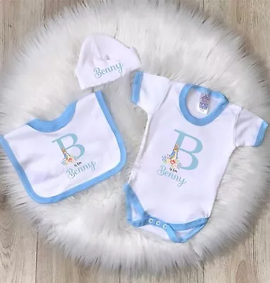 Personalised Baby Bodysuit Vest Bib / Hat Sets Peter Rabbit Name 1.2.3 Pieces • £4.99