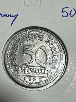 1920 Germany 50 Pfennig Coin. F Mint Mark • £1.75