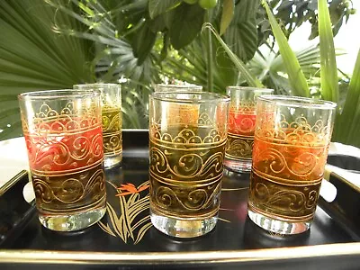 Turkish Tea Glasses Set Vintage Moroccan Oriental Set Of 6Handpainted Glassware • $95